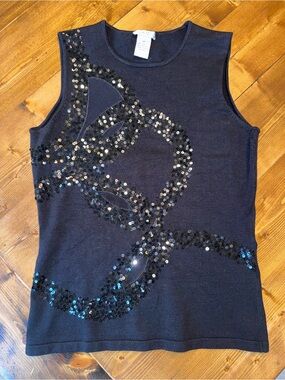 Cache Black Sequin Sleeveless Tank Top